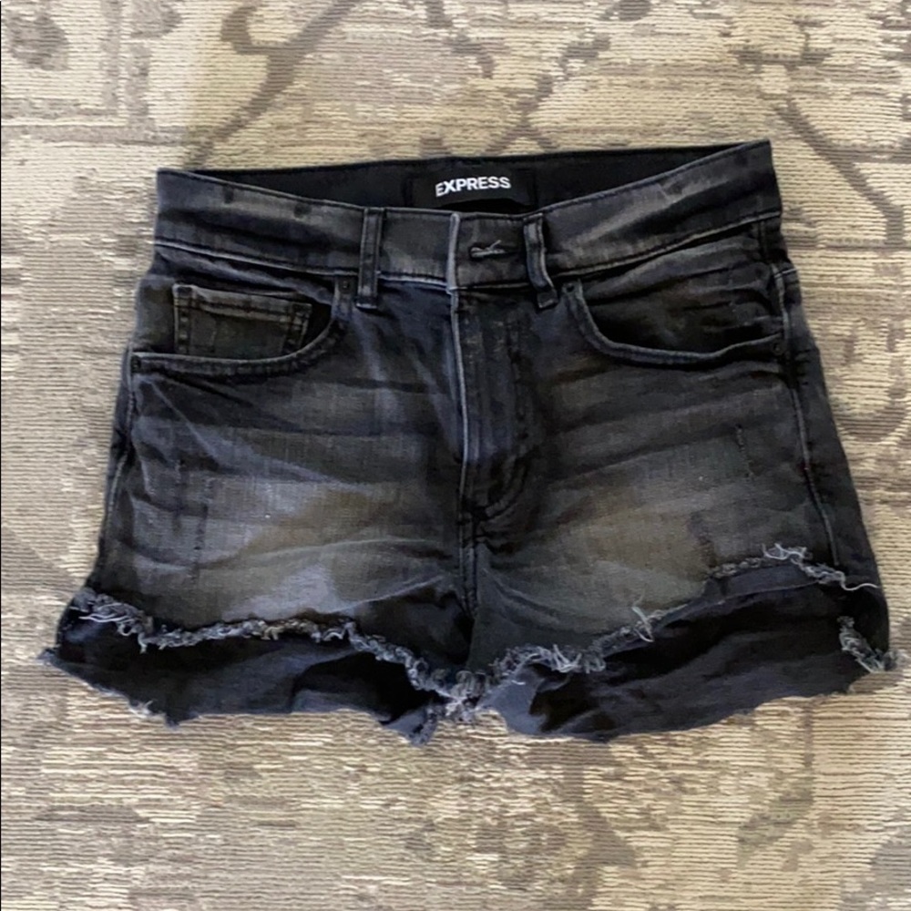 Washed black denim cutoff shorts